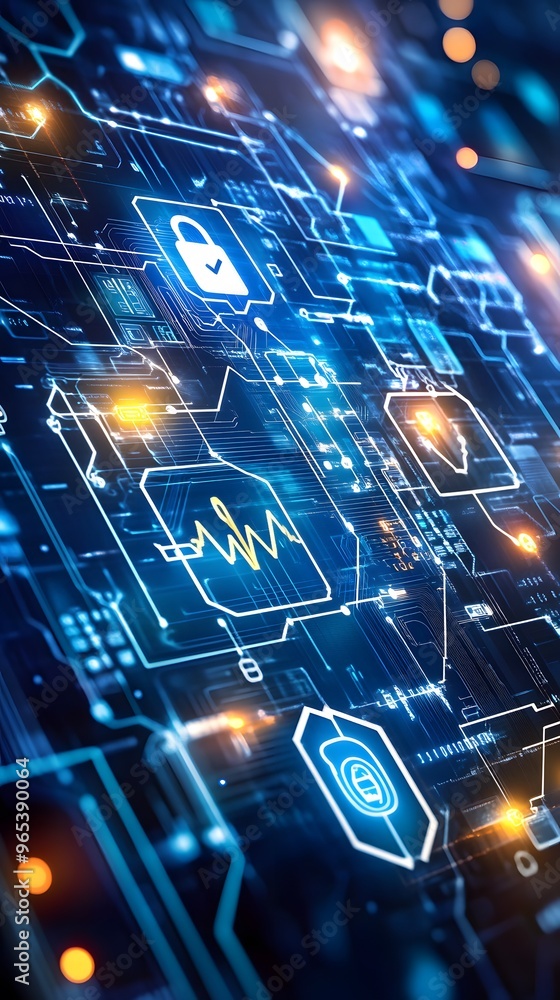 Aufkleber abstract technology background with digital circuitry and security icons.