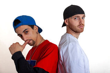 portrait of two rapper friends in the studio