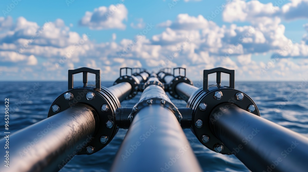 Poster futuristic transparent oil pipeline floating price displays global energy market analysis in with co