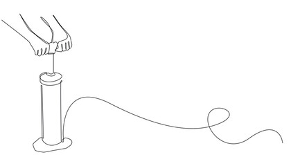 continuous line of air pump.one line drawing of person pumping tire,pumping bath,pumping bed.vector illustration.isolated white background