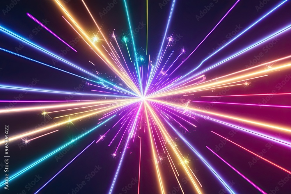 Poster luminous neon shape shift - sparkling and colorful abstract design with radiating elements and fluor