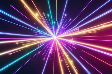 Fototapeta premium Luminous Neon Shape Shift - Sparkling and Colorful Abstract Design with Radiating Elements and Fluorescent Flow