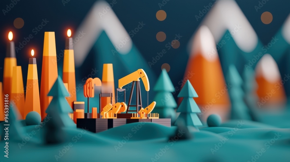 Poster futuristic augmented reality oil field hologram showing energy production in - modern design with co