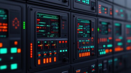 Obraz premium Futuristic Sci-fi Spaceship Interior with Intricate Control Panels - with Ray Tracing in Quality