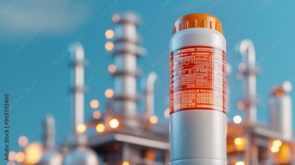 Aufkleber futuristic augmented reality oil production analysis in with copy space and transparent data screens