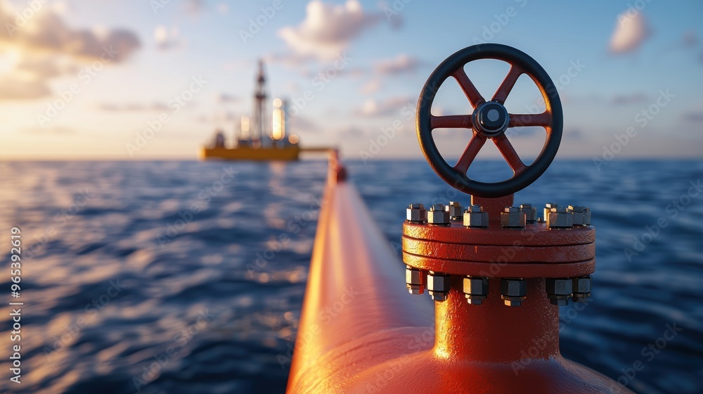 Poster futuristic global energy market predictions: transparent oil pipeline floating price data in with co