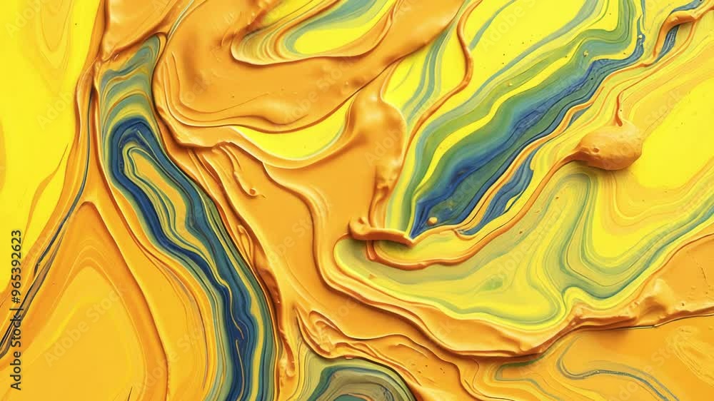 Poster Abstract animation with smooth flowing colored strokes overlaid in layers to form a textured background with contrasting yellow-orange tones