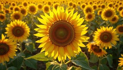 Fototapeta premium Majestic Field of Sunflowers Blooming Under the Radiant Sunlight
