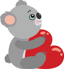 Valentine koala sitting holding a red heart