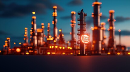 Fototapeta premium Futuristic Digital Oil Refinery Holographic Price Indicators Industrial Scene with Copy Space, Selective Focus,