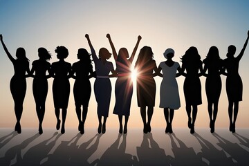 Silhouettes of Diverse Women Embracing Togetherness and Empowerment for International Women's Day
