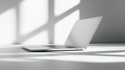 A Silver Laptop on a White Surface with Light Streaks