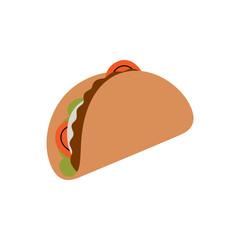 Taco tortilla with meat with vegetables. Traditional Mexican street fast food. Vector illustration.