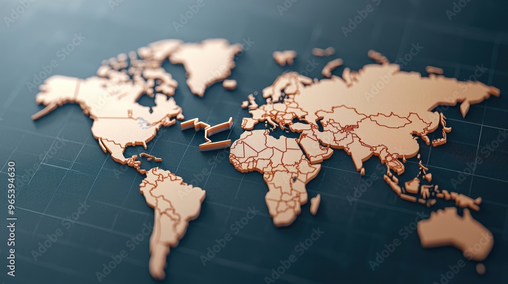 Poster global oil production map forecasting arrows with copy space, selective focus in quality