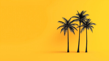 Illustration of three palm trees standing against a bright yellow background. The palm trees are depicted in black, creating a strong contrast with the vivid background.
