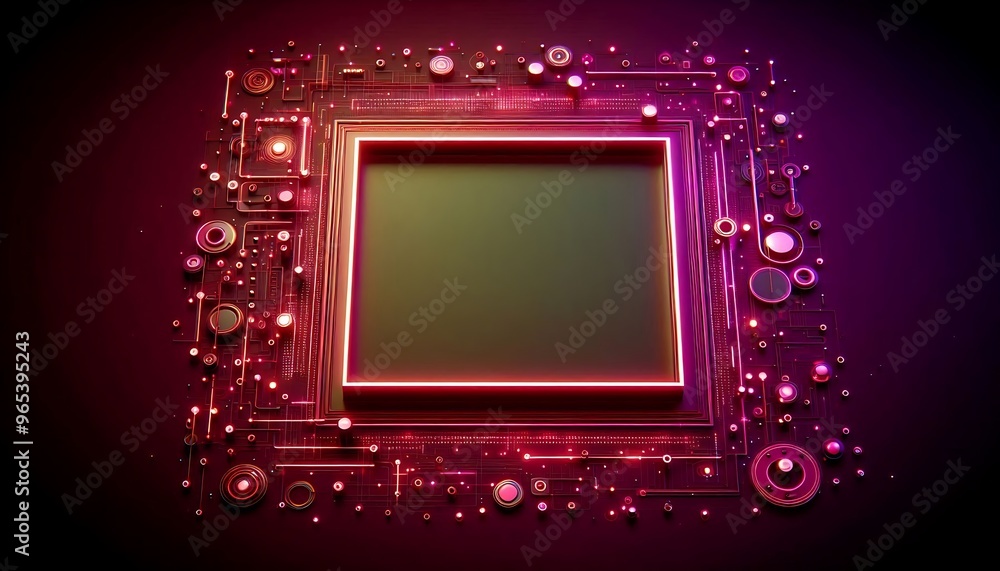 Poster a square frame with a green background and a lot of small red and blue dots