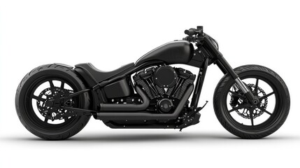 Fototapeta premium A custom motorcycle with a matte black finish, displayed against a clean white background.
