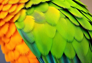 Obraz premium Close-up of parrot with vibrant orange and green feathers, 