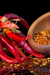 Chili peppers on a black background