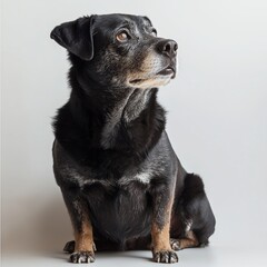 Obraz premium Old Dog Sitting on White Background, Pet Photography Generative AI
