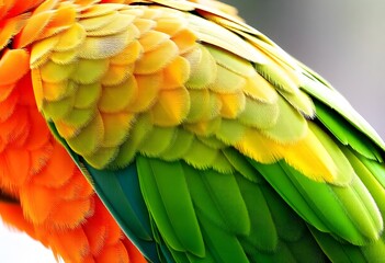 Close-up of parrot with vibrant orange and green feathers, 