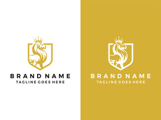 abstract lion with shield logo icon vector illustration