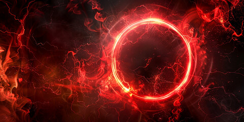Digital Illustration of a Red Circle with Swirling Lines on Dark Background