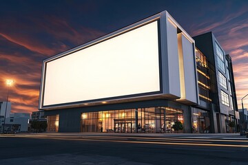 Obraz premium Blank white billboard on city street at night. Mock up