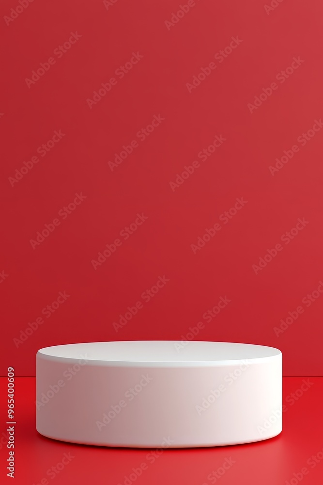 Aufkleber a sleek, round podium is positioned in front of a bold red backdrop, providing an ideal platform for