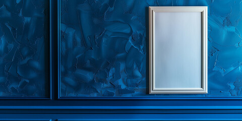 Empty Picture Frame Against Blue Wall with Window Shadow