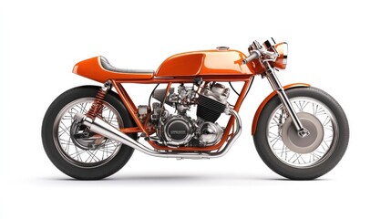 Fototapeta premium A side view of a vintage cafe racer motorcycle with custom modifications, isolated on a white background.