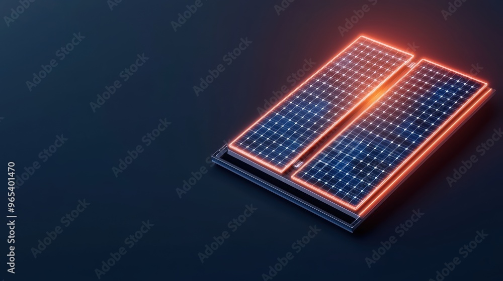 Poster future of solar energy forecast - neon holographic interface in clean tech with copy space for text 