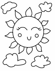 a drawing of a sun with clouds printable colouring page illustration