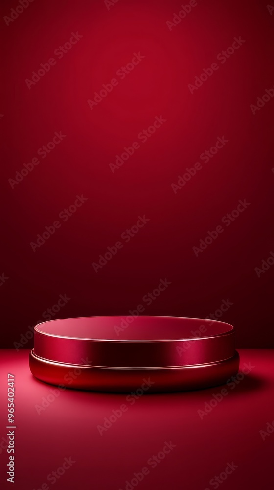 Poster this composition features a minimalistic empty podium set against a bold red backdrop, ideal for pro
