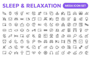 Sleep and Relaxation Icon Collection: Perfect for Wellness Apps, Meditation Tools, Sleep Aids, Stress Relief Techniques, and Calm Living Spaces.