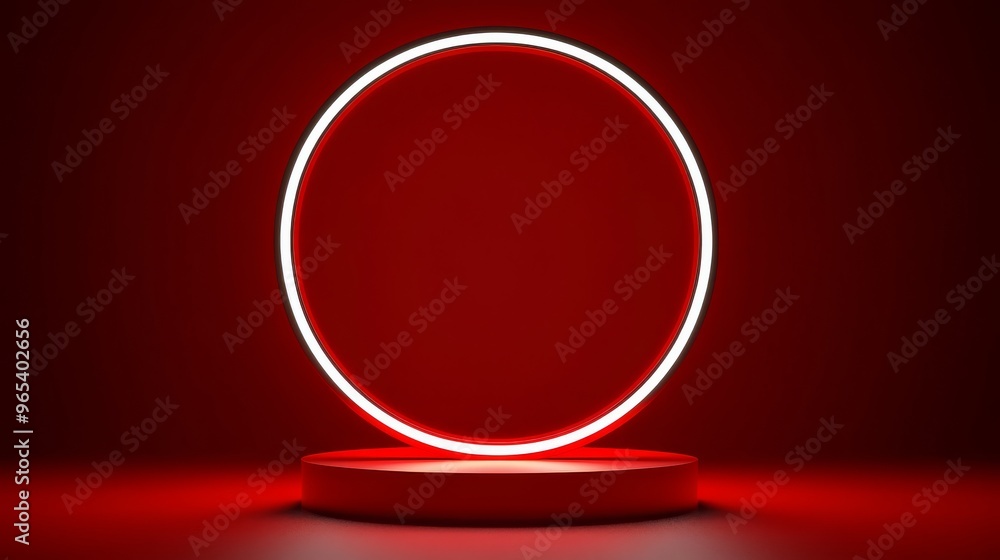 Aufkleber a striking 3d design presents an empty circular podium against a bold red background, offering ample