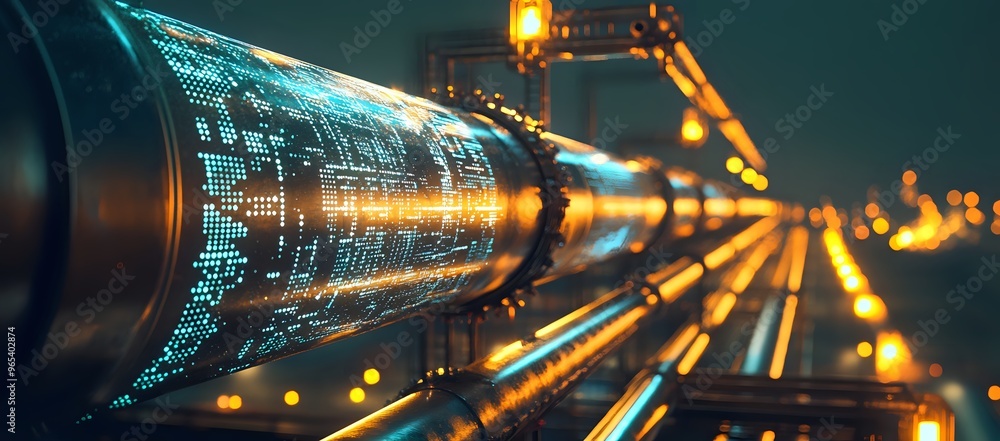 Poster futuristic pipes glow with a digital data stream, hinting at the flow of information in a modern wor