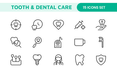 Complete Tooth and Dental Care Icon Collection: Perfect for Oral Hygiene, Dentist Tools, Preventive Measures, Whitening Solutions, and Comprehensive Dental Care