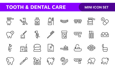 Complete Tooth and Dental Care Icon Collection: Perfect for Oral Hygiene, Dentist Tools, Preventive Measures, Whitening Solutions, and Comprehensive Dental Care