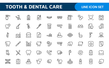 Complete Tooth and Dental Care Icon Collection: Perfect for Oral Hygiene, Dentist Tools, Preventive Measures, Whitening Solutions, and Comprehensive Dental Care