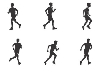 Running men and women, vector set of isolated silhouettes