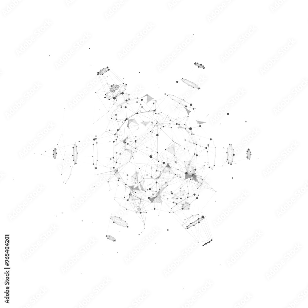 Poster futuristic digital shape connected by dots and lines on white background. network connection structu
