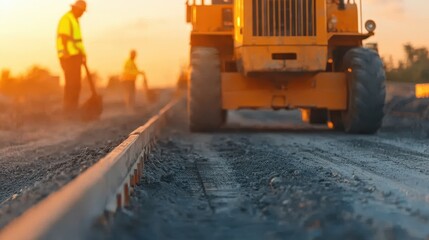 A construction worker is using a yellow machine to dig a trench