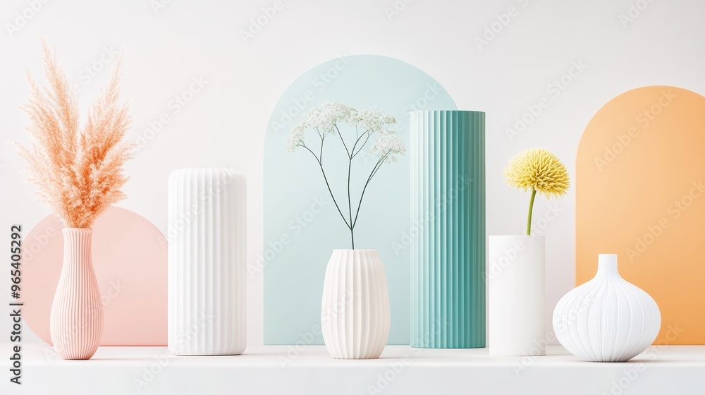 Poster a collection of diverse objects with unique curves, arranged in a harmonious composition, showcasing