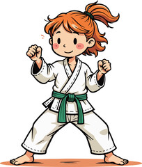Girl Practicing Karate Illustration