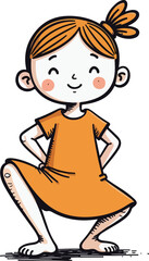 Girl Squatting Playfully Illustration