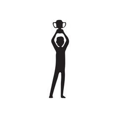 person silhouette. person silhouette with Champion Trophy. person silhouette with First prize