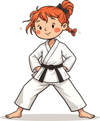 Girl in Karate Stance Illustration