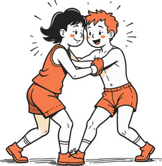 Kids Playfully Wrestling Illustration