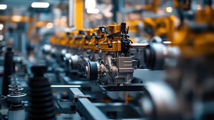 Rows of OEM car engines in a production facility, ready for assembly in the next stage of manufacturing.